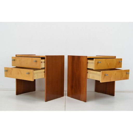 Pair of mid-century wood and metal night stands, Czechoslovakia 1970s