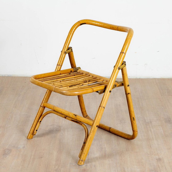 Image 1 of Set of 4 vintage folding chairs in bamboo and rattan, Italy 1970