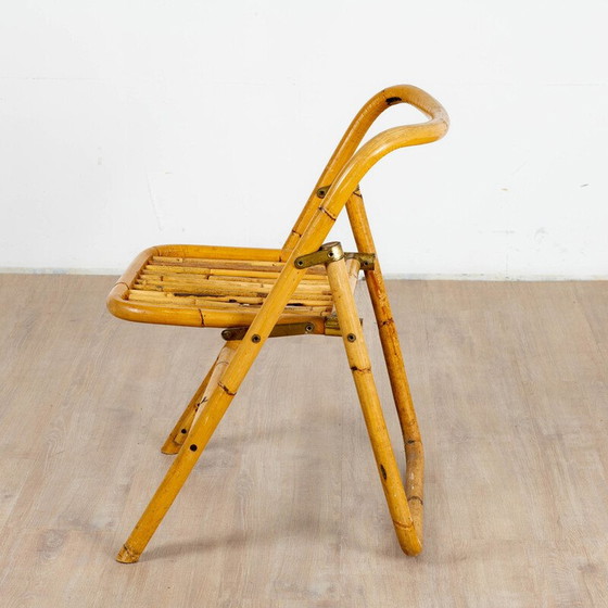 Image 1 of Set of 4 vintage folding chairs in bamboo and rattan, Italy 1970