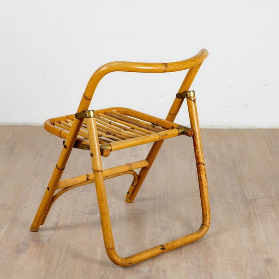 Image 1 of Set of 4 vintage folding chairs in bamboo and rattan, Italy 1970