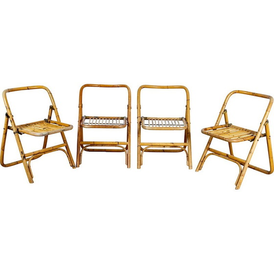Image 1 of Set of 4 vintage folding chairs in bamboo and rattan, Italy 1970