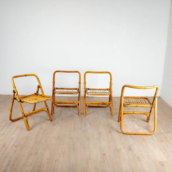 Image 1 of Set of 4 vintage folding chairs in bamboo and rattan, Italy 1970