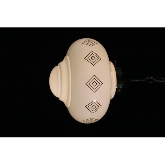 Image 1 of Vintage glass pendant lamp with brass chain , Czechoslovakia 1970s