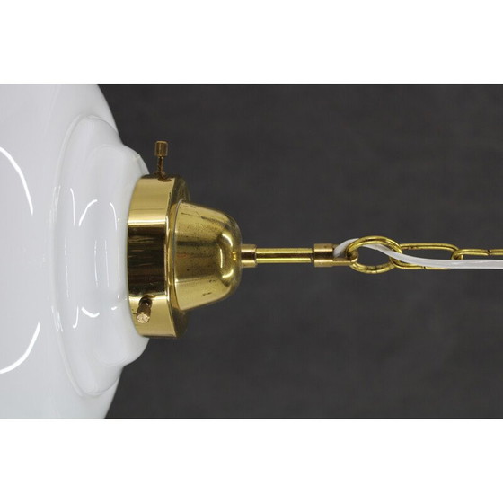 Image 1 of Vintage glass pendant lamp with brass chain , Czechoslovakia 1970s