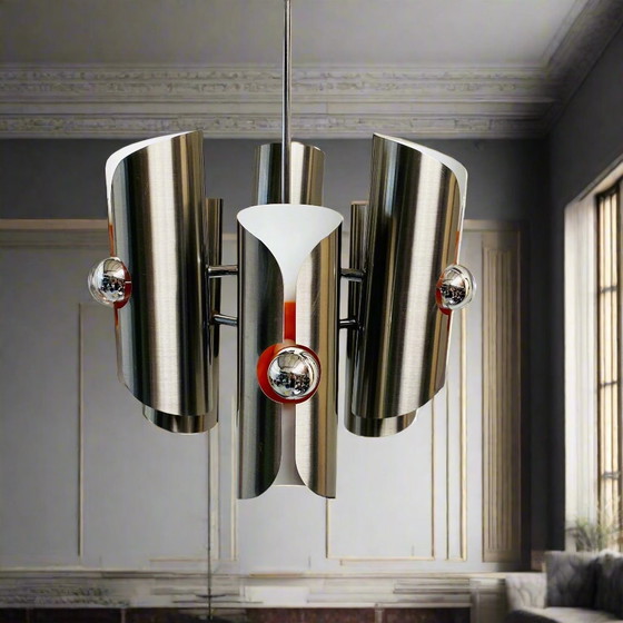 Image 1 of Space Age Aluminum Pendant Lamp By Polam Bielsko-Białae 1970