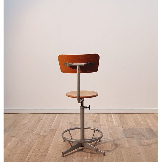 Image 1 of Vintage laboratory chair in gray stained steel and wood