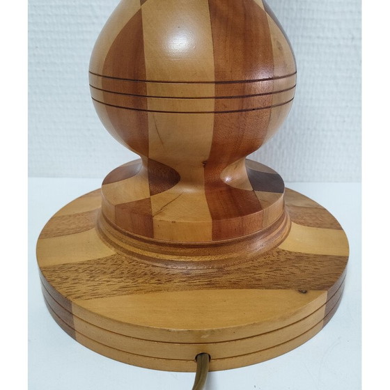 Image 1 of Vintage lamp in turned wood and wood inlays, 1980