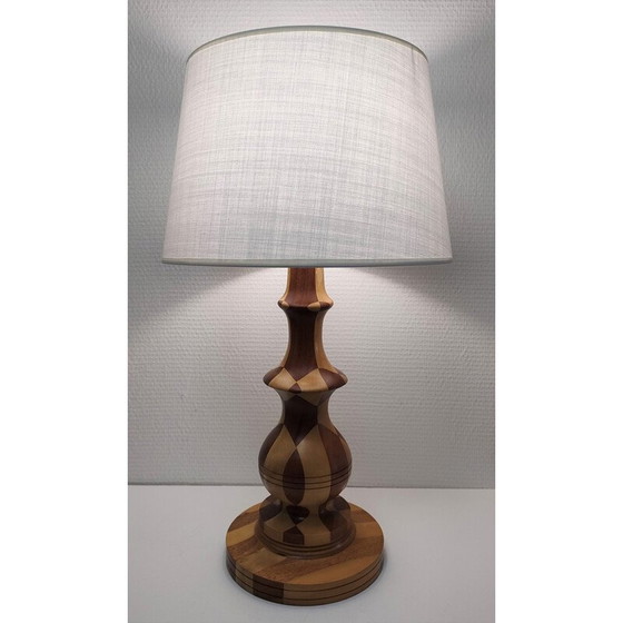 Image 1 of Vintage lamp in turned wood and wood inlays, 1980