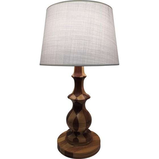 Image 1 of Vintage lamp in turned wood and wood inlays, 1980