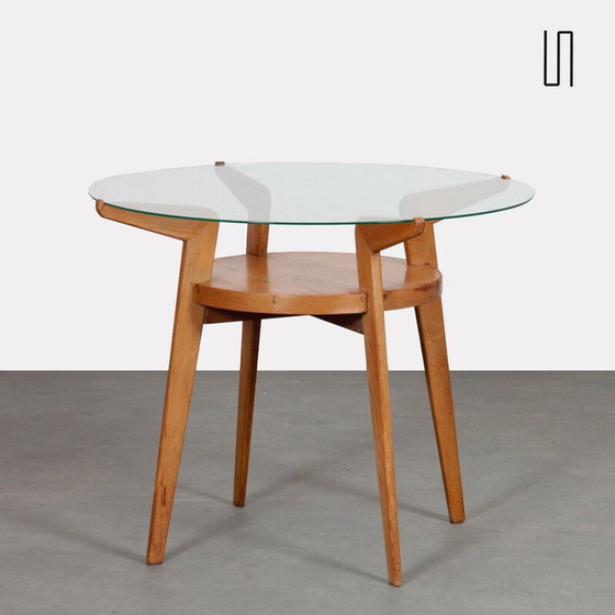 Image 1 of Vintage wood and glass side table for Jitona, Czechoslovakia 1960