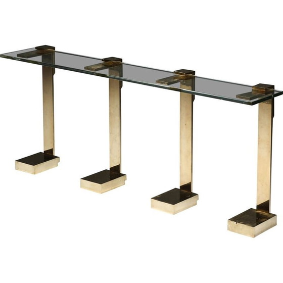 Image 1 of Hollywood Regency vintage side table in brass and glass, 1970s