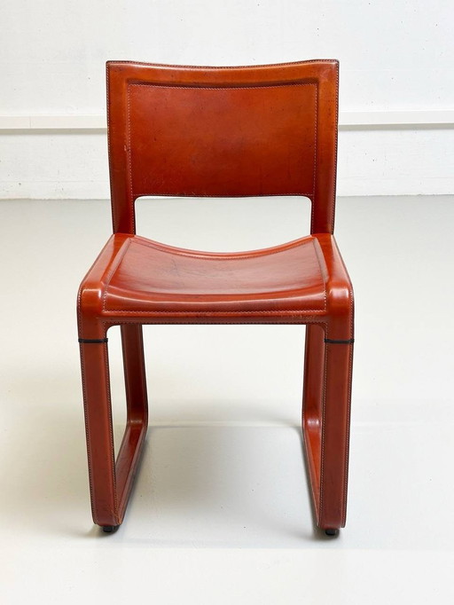 Cognac leather chairs Sistina Strap by Tito Agnoli for Matteo Grassi, Italy 1980s