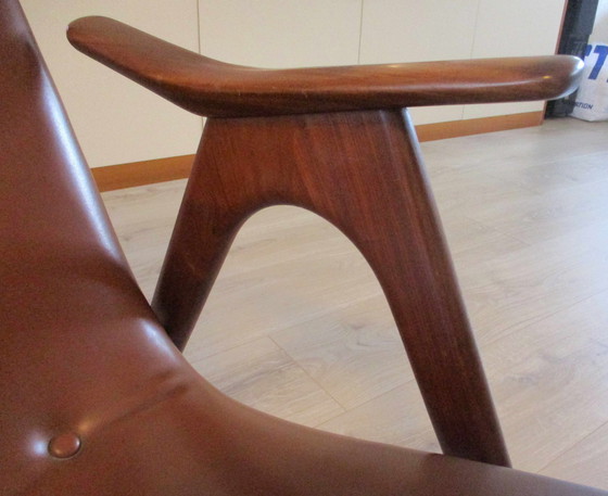 Image 1 of Louis Van Teeffelen, Skailed Leather And Teak Armchair For Wébé