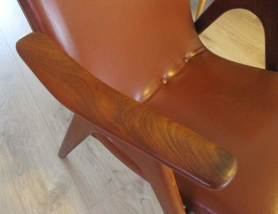 Image 1 of Louis Van Teeffelen, Skailed Leather And Teak Armchair For Wébé