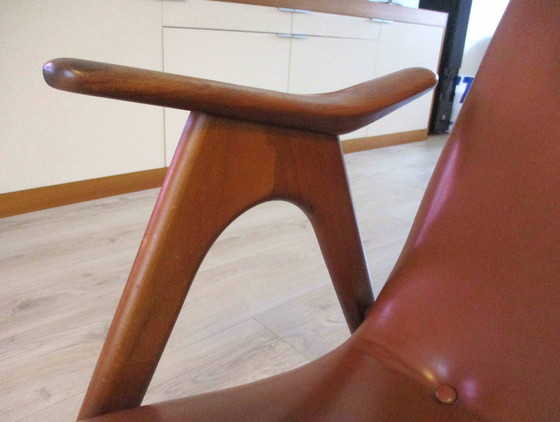 Image 1 of Louis Van Teeffelen, Skailed Leather And Teak Armchair For Wébé