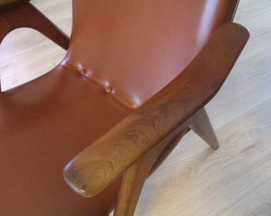 Image 1 of Louis Van Teeffelen, Skailed Leather And Teak Armchair For Wébé