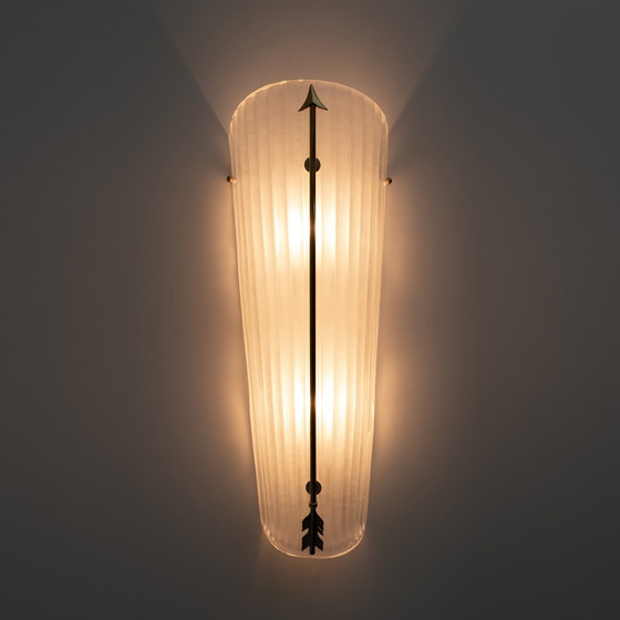 Image 1 of 2x Mid-Century Modern Style Italian Murano Glass And Brass Sconces