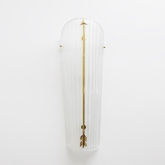 Image 1 of 2x Mid-Century Modern Style Italian Murano Glass And Brass Sconces