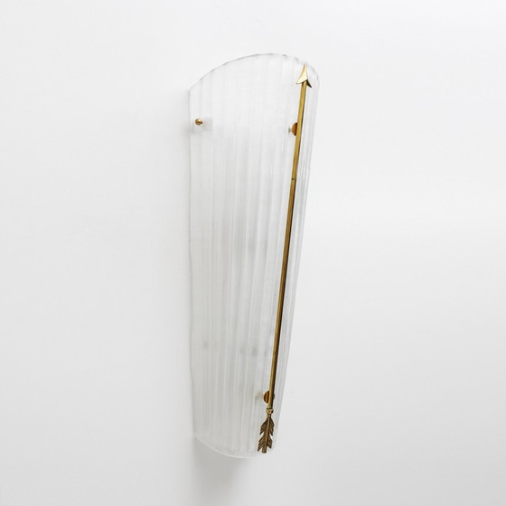 Image 1 of 2x Mid-Century Modern Style Italian Murano Glass And Brass Sconces