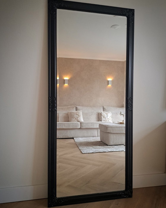 Image 1 of Large Black Hotel Chic Mirror Pass Mirror