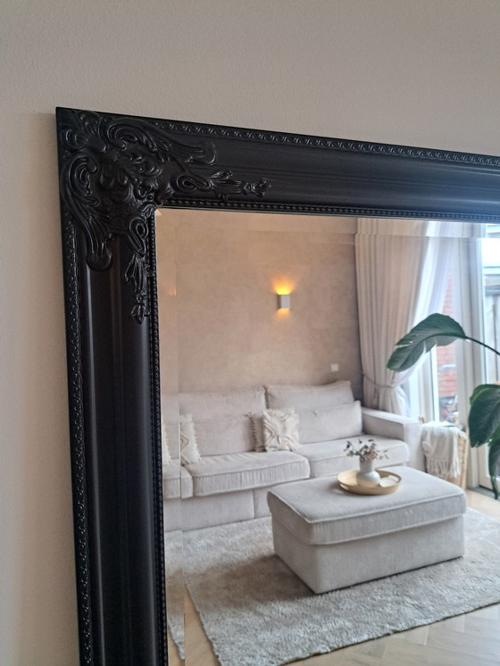 Image 1 of Large Black Hotel Chic Mirror Pass Mirror