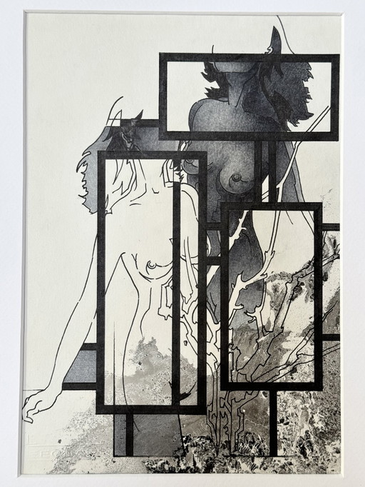 Eugène Eechaut (1928-2019) - Ink Composition With Two Naked Women (1985)