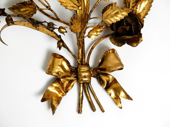 Image 1 of Pair of large 1950's gilded metal Florentine candle holders and wall decoration