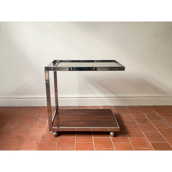 Image 1 of Vintage drinks cart in chrome steel and smoked glass by Howard Miller for Miller Design Associates