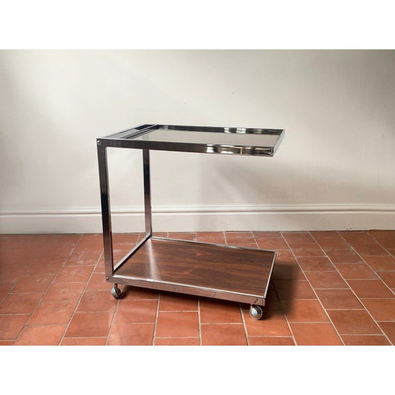 Image 1 of Vintage drinks cart in chrome steel and smoked glass by Howard Miller for Miller Design Associates