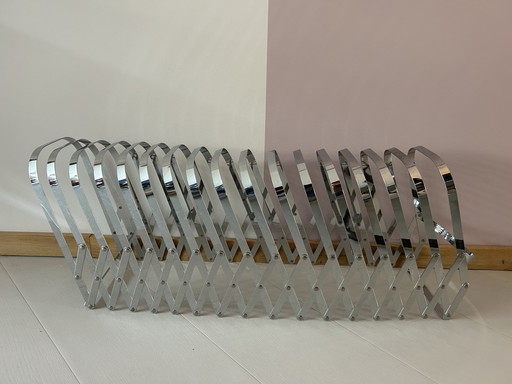 Chrome Harmonica Magazine Rack Designed By Luther Evans For Present Time