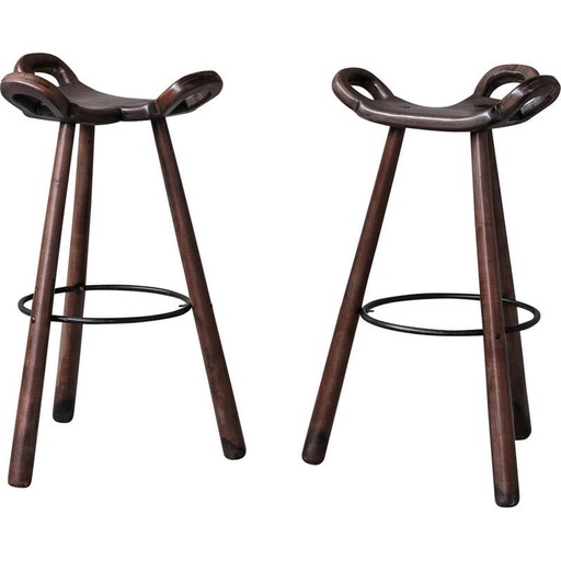 Vintage "Marbella" bar stool in wood and iron, Spain 1970s