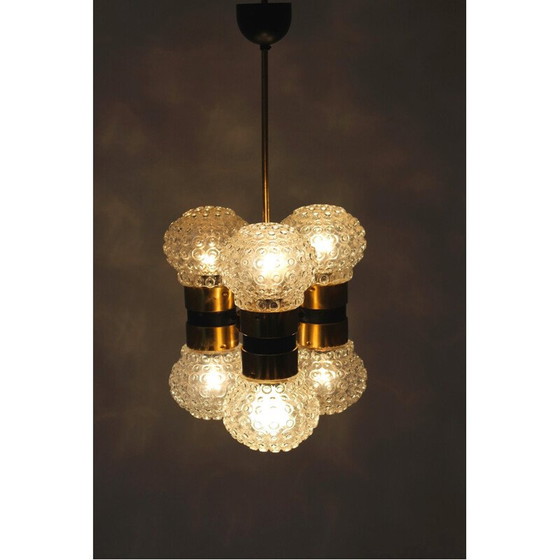 Image 1 of Vintage glass and metal pendant lamp by Napako, Czechoslovakia 1970