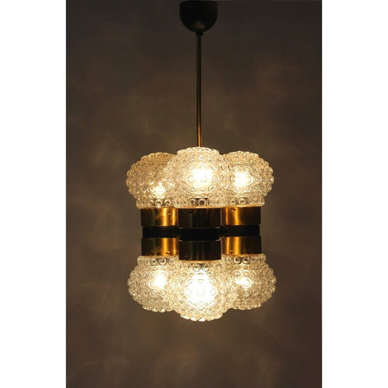 Image 1 of Vintage glass and metal pendant lamp by Napako, Czechoslovakia 1970