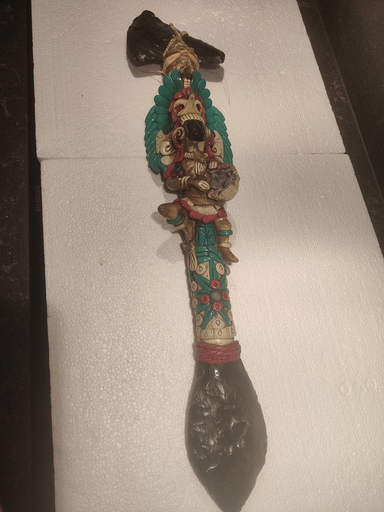 Image 1 of Mexican Aztec Warrior Deity Obisan Sacrificial Axe