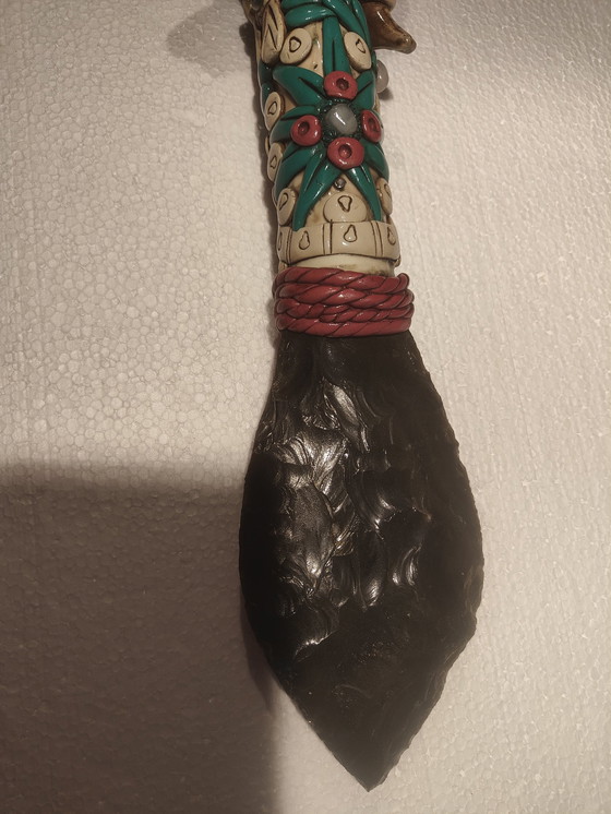 Image 1 of Mexican Aztec Warrior Deity Obisan Sacrificial Axe