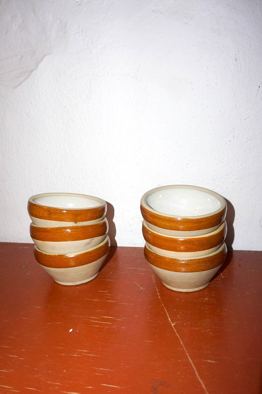 Vintage Grès French Café Au Lait Bowls * Rustic Stoneware Breakfast Bowls * Glazed Ceramic Ramekins * Farmhouse Kitchen Decor