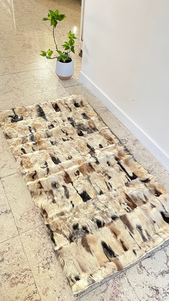 Image 1 of Alfombra de cuero beige y marrón de los años 70 (56 x 107 cm)