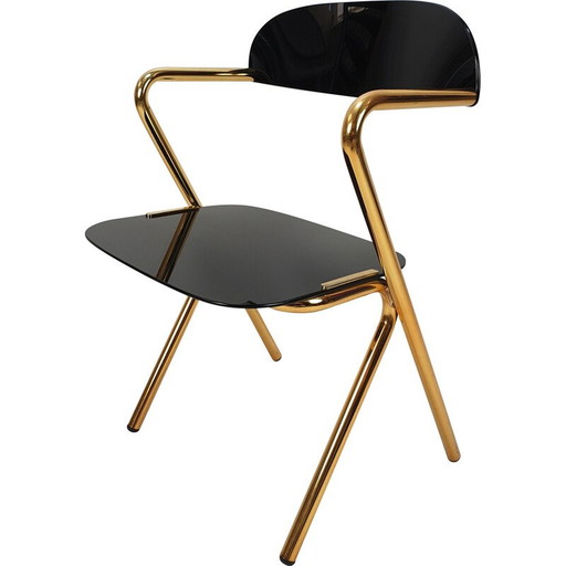 Vintage gold metal side chair by Ico Parisi, Italy 1980