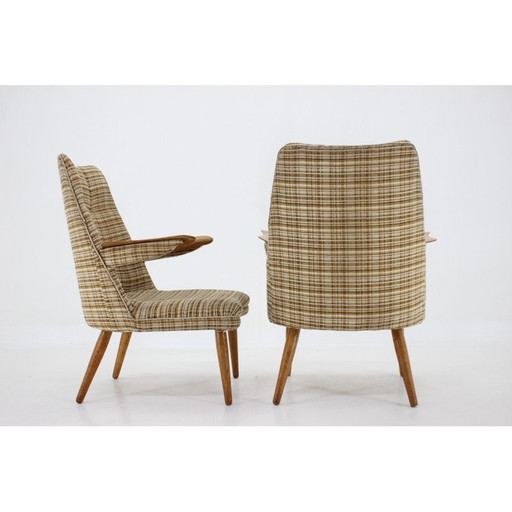 Vintage wood and fabric armchair, Czechoslovakia 1960s
