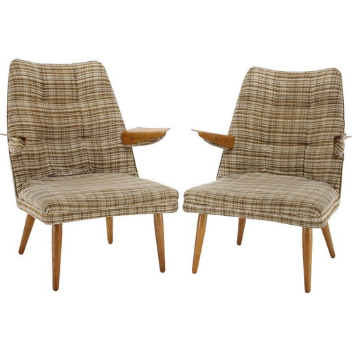 Vintage wood and fabric armchair, Czechoslovakia 1960s