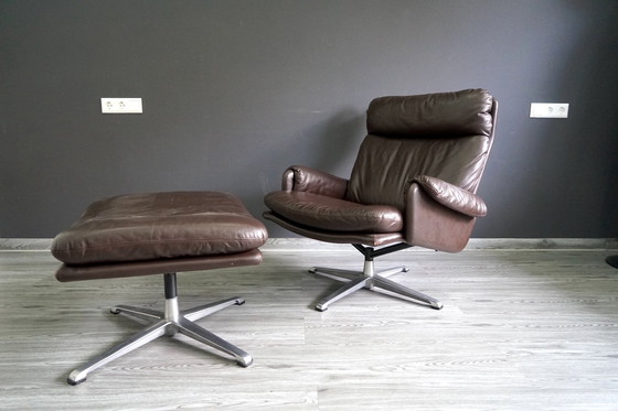 Image 1 of Vintage leather armchair with footstool, set of 2