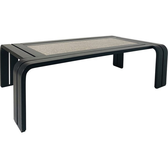 Image 1 of 1x 1980s Italian Modern Granite and Curved Wood Black Frame Coffee Table