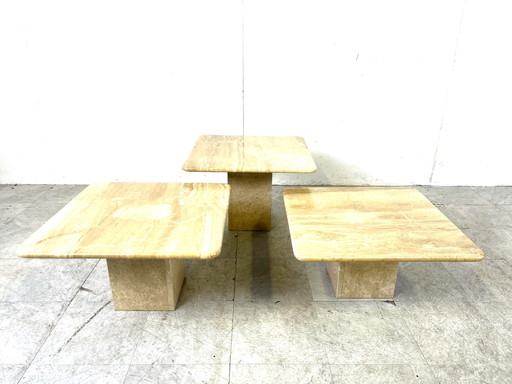 Tables gigognes ou tables d'appoint en travertin vintage, 1970