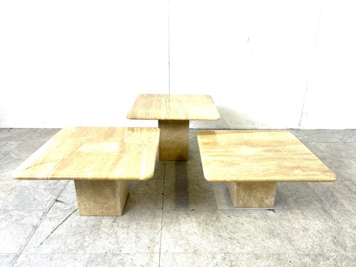 Vintage travertine nesting tables or side tables, 1970s