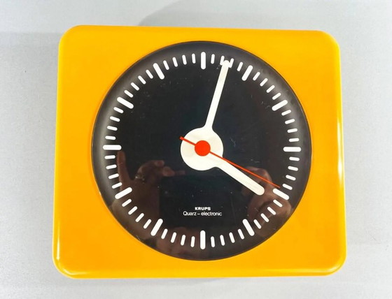 Image 1 of Space Age Krups Quartz Electronic Yellow Modernist Wall Clock Mid Century Modern 