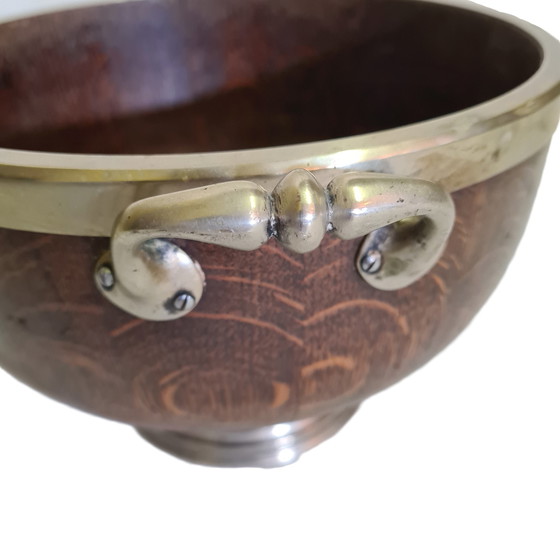 Image 1 of English oak and silver-plated trophy bowl, circa 1870