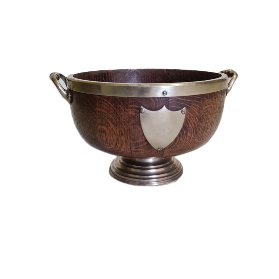 Image 1 of English oak and silver-plated trophy bowl, circa 1870