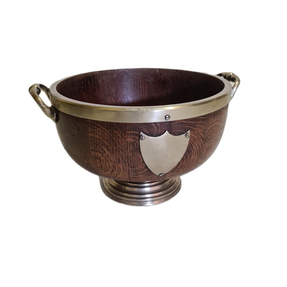 Image 1 of English oak and silver-plated trophy bowl, circa 1870