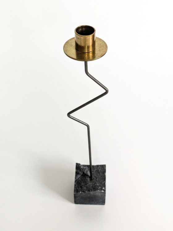 Image 1 of Set 3 Candleholders | 1980'S Ikea "Kräsen" | Steel, Brass, Granit