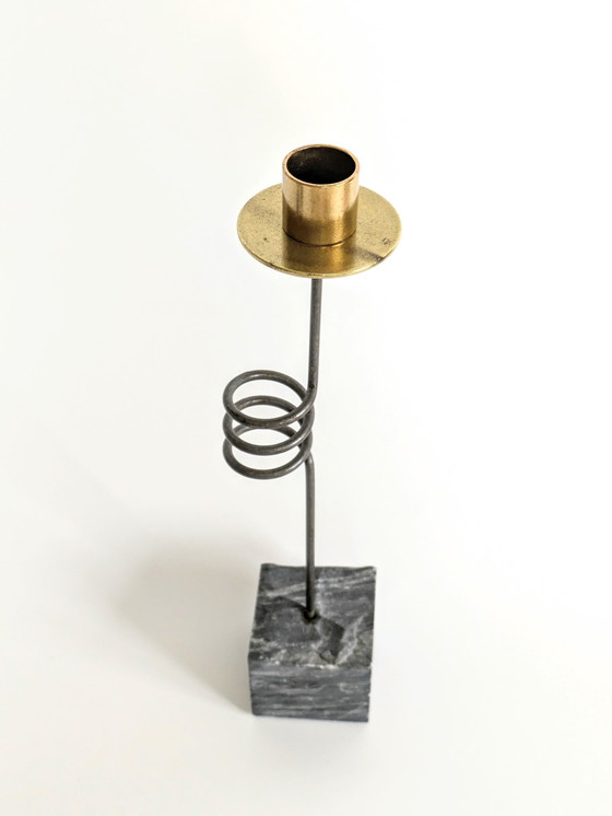 Image 1 of Set 3 Candleholders | 1980'S Ikea "Kräsen" | Steel, Brass, Granit